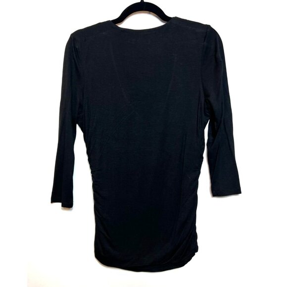 Patty Black Deep V-Neck Ruched Waist Sweater 3/4 Sleeves Rayon/Spandex Large NWT - Picture 3 of 7